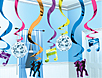 Disco swirl dangles with disco dancers, music notes and mirror balls attached