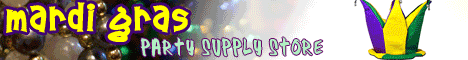 Mardi Gras hats, beads, masks, decorations and party items