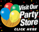 Discount party supplies, props: inflatable music instruments, YMCA hats, LED cowboy hats, neon gangster hats, tiaras, maracas and more